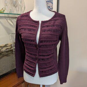 Vintage BIANCA Plum Purple Cotton Blend Cardigan Sweater Textured Ribbons Size 6
